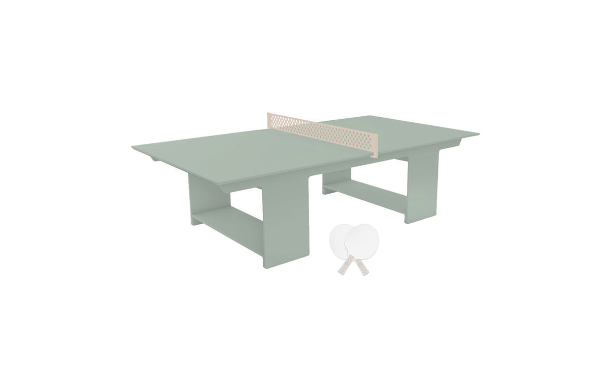 Ledge Lounger Table Tennis Set — Sage Green table, Cloud net and paddle handles, White paddle bodies