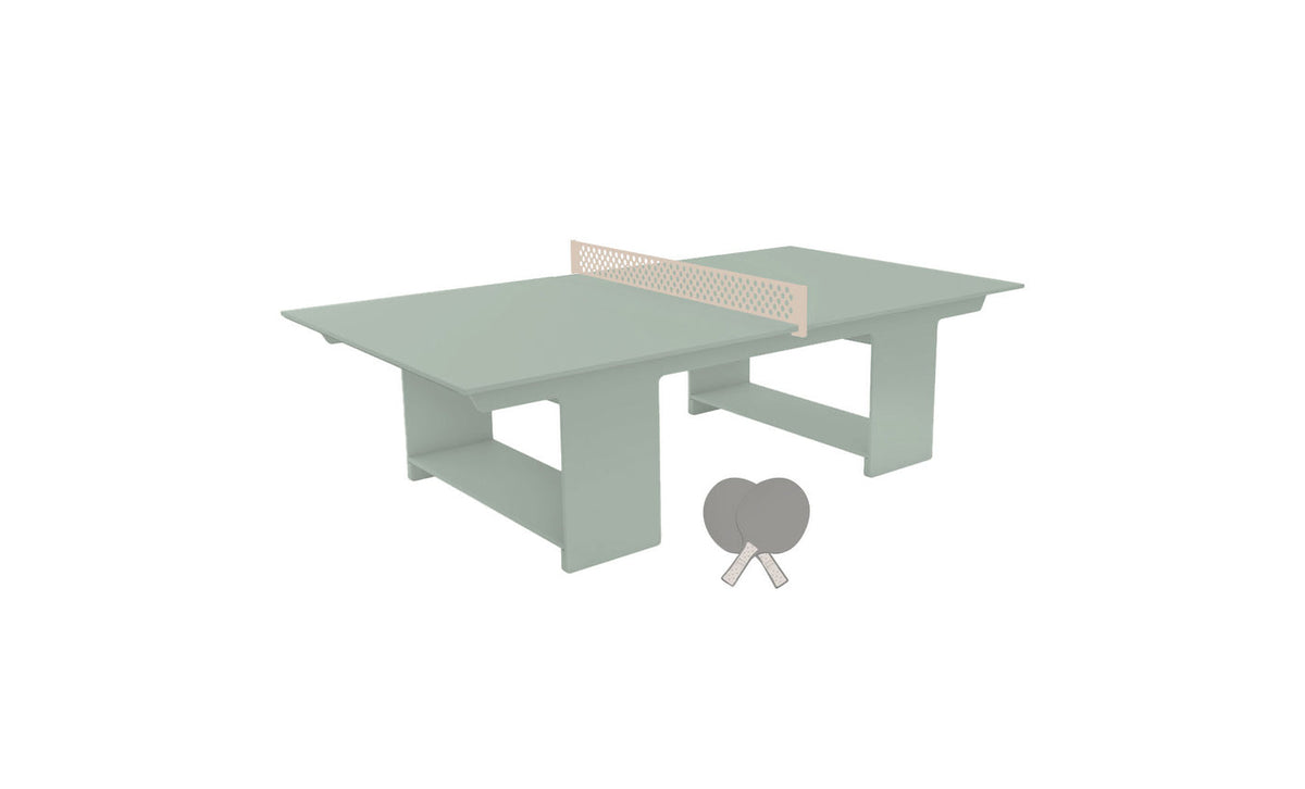 Ledge Lounger Table Tennis Set — Sage Green table, Cloud net and paddle handles, Gray paddle bodies