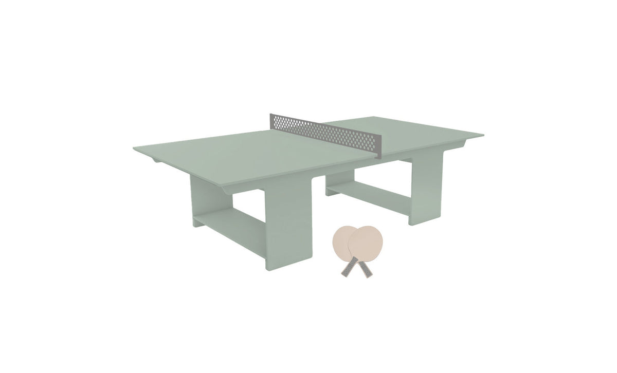 Ledge Lounger Table Tennis Set — Sage Green table, Gray net and paddle handles, Cloud paddle bodies