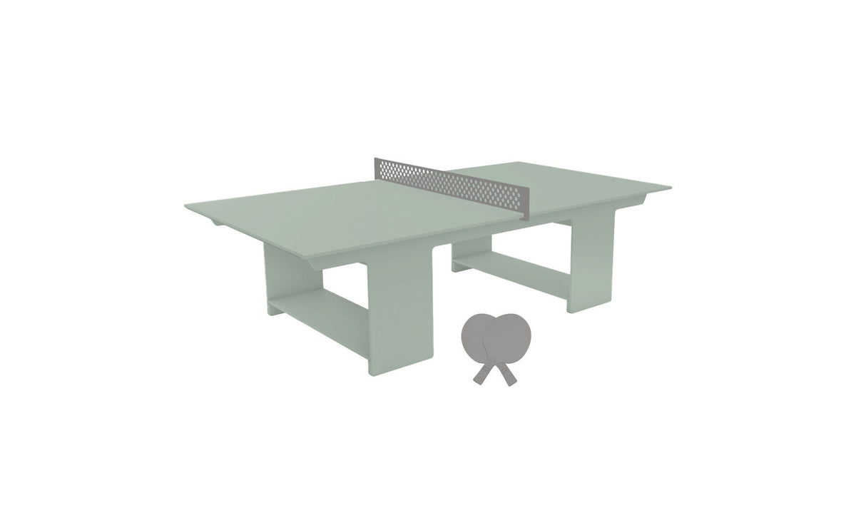 Ledge Lounger Table Tennis Set — Sage Green table, Gray net and paddle handles, Gray paddle bodies