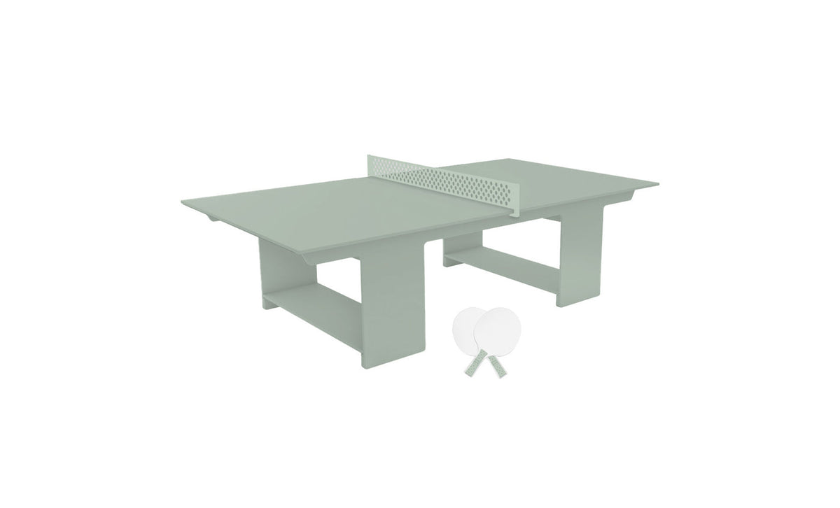 Ledge Lounger Table Tennis Set — Sage Green table, Sage Green net and paddle handles, White paddle bodies