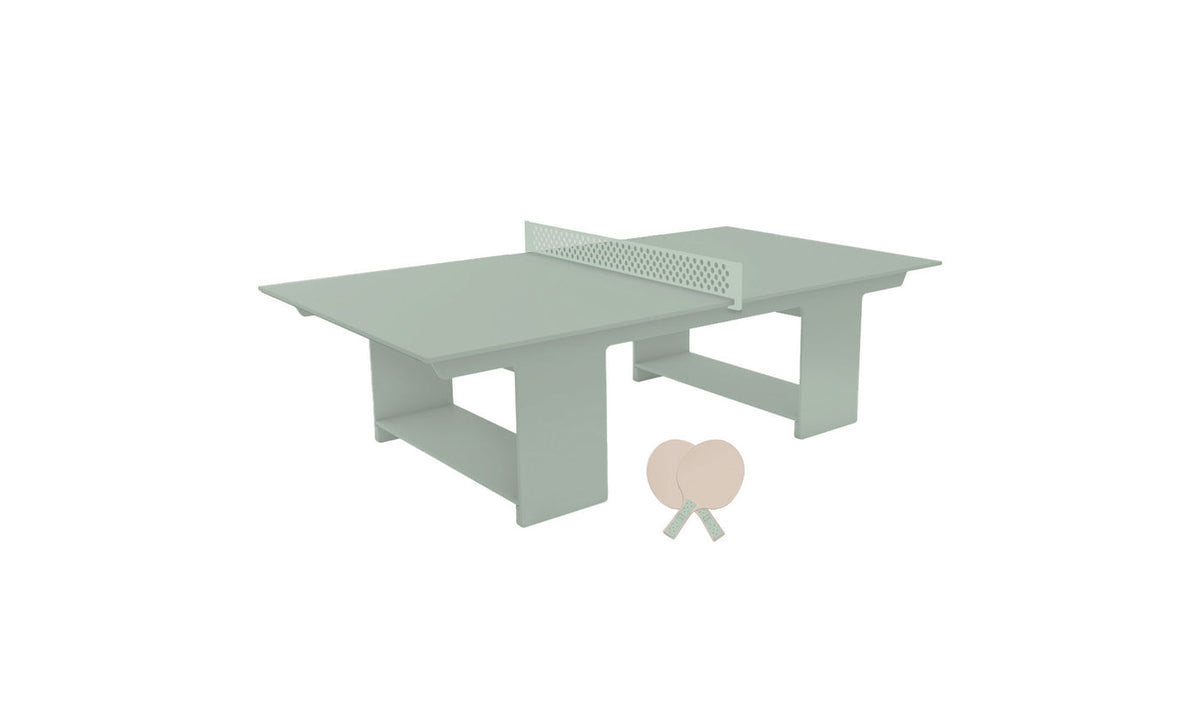 Ledge Lounger Table Tennis Set — Sage Green table, Sage Green net and paddle handles, Cloud paddle bodies