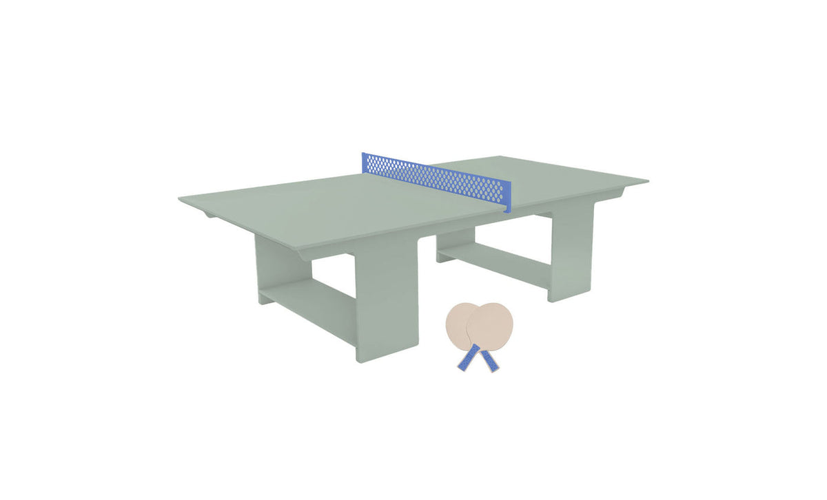 Ledge Lounger Table Tennis Set — Sage Green table, Sky Blue net and paddle handles, Cloud paddle bodies