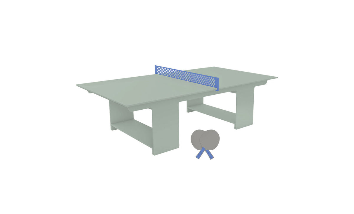 Ledge Lounger Table Tennis Set — Sage Green table, Sky Blue net and paddle handles, Gray paddle bodies