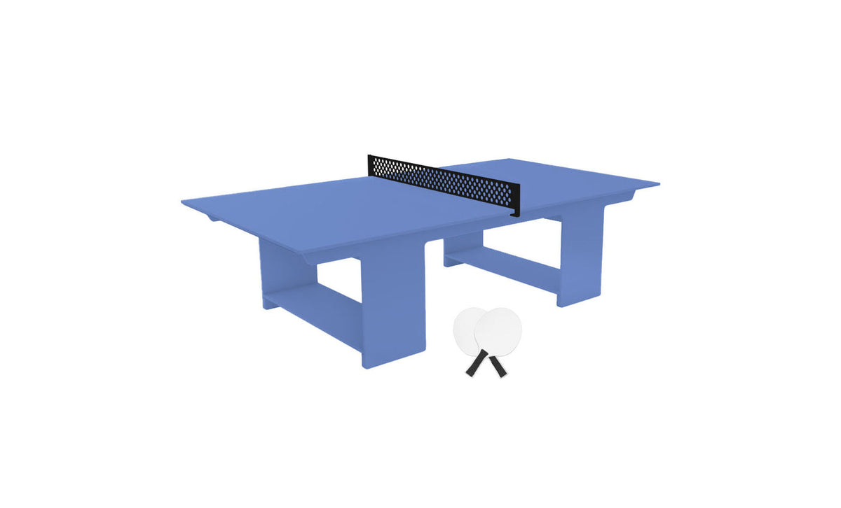 Ledge Lounger Table Tennis Set — Sky Blue table, Black net and paddle handles, White paddle bodies