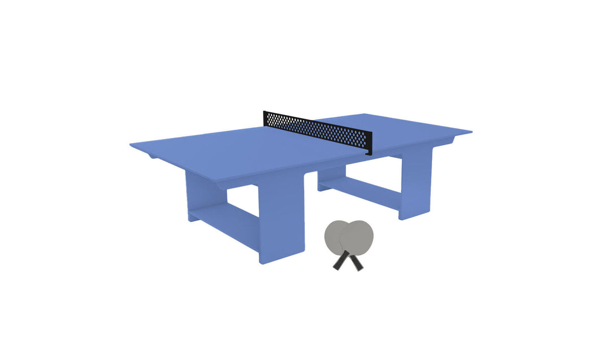 Ledge Lounger Table Tennis Set — Sky Blue table, Black net and paddle handles, Gray paddle bodies