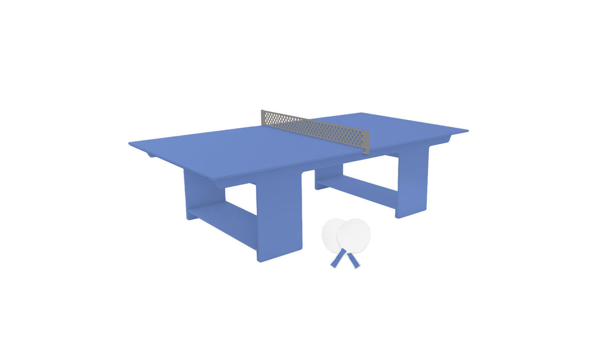 Ledge Lounger Table Tennis Set — Sky Blue table, Gray net and paddle handles, White paddle bodies