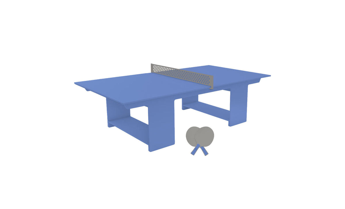 Ledge Lounger Table Tennis Set — Sky Blue table, Gray net and paddle handles, Gray paddle bodies