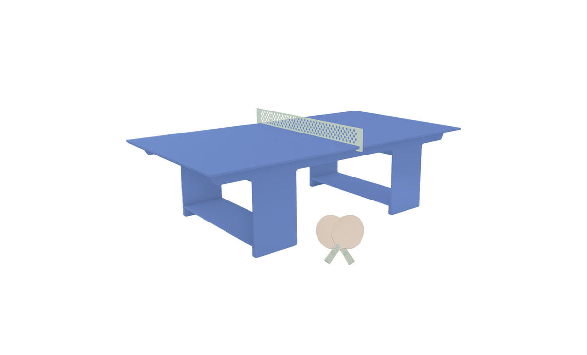 Ledge Lounger Table Tennis Set — Sky Blue table, Sage Green net and paddle handles, Cloud paddle bodies