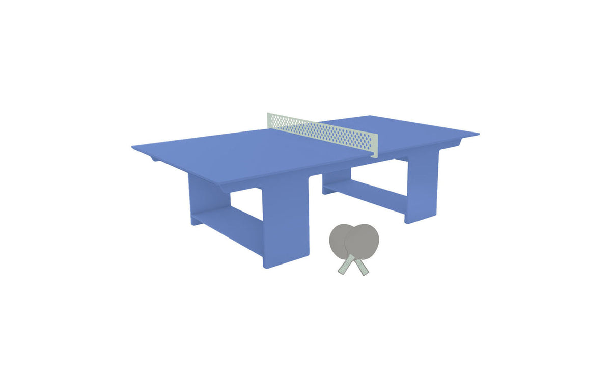 Ledge Lounger Table Tennis Set — Sky Blue table, Sage Green net and paddle handles, Gray paddle bodies