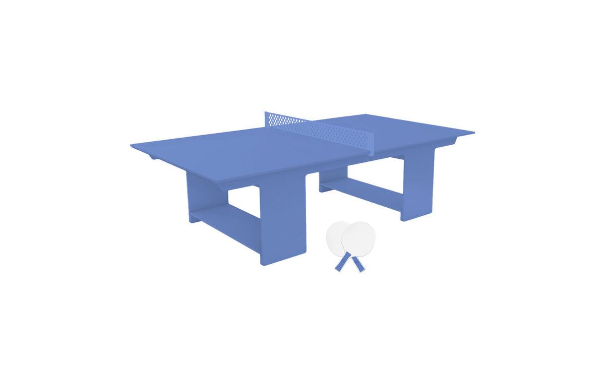 Ledge Lounger Table Tennis Set — Sky Blue table, Sky Blue net and paddle handles, White paddle bodies