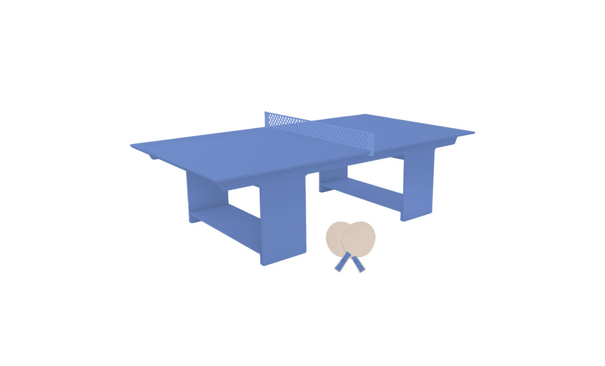 Ledge Lounger Table Tennis Set — Sky Blue table, Sky Blue net and paddle handles, Cloud paddle bodies