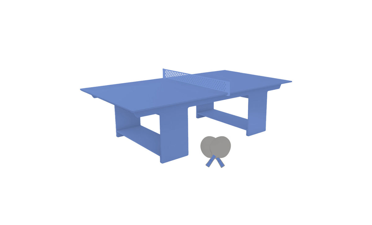 Ledge Lounger Table Tennis Set — Sky Blue table, Sky Blue net and paddle handles, Gray paddle bodies
