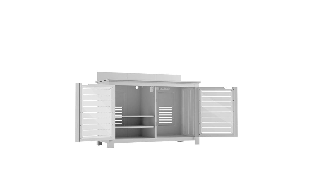 Ledge Lounger Mainstay Bar Credenza, White, slatted double door storage cabinet