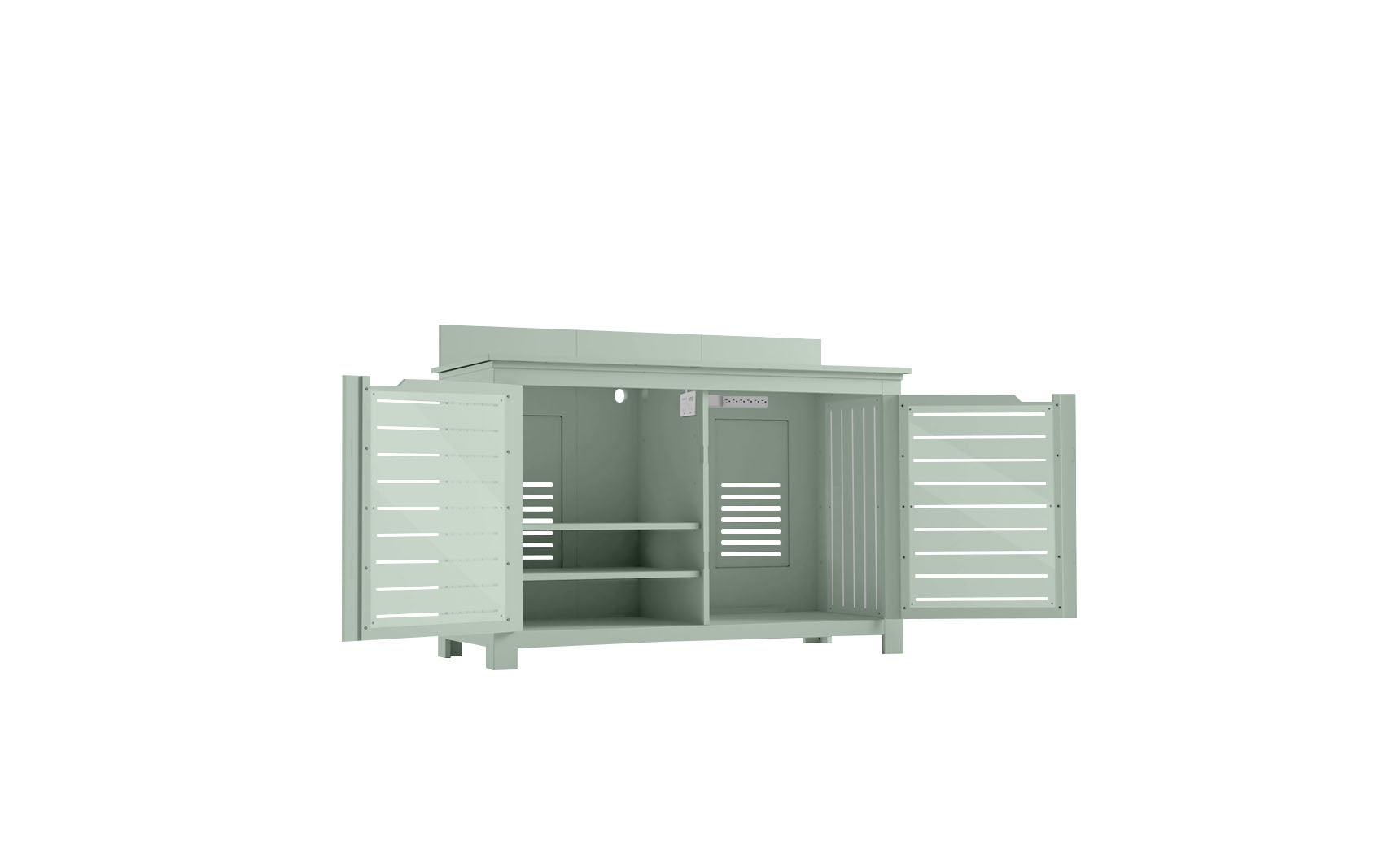 Ledge Lounger Mainstay Bar Credenza, Sage Green, storage cabinet detail