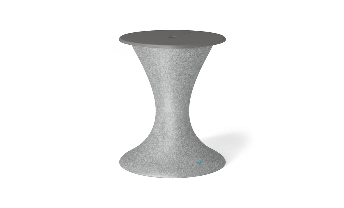 Speckled gray pedestal in-pool umbrella stand with an ice bin and dark gray lid.