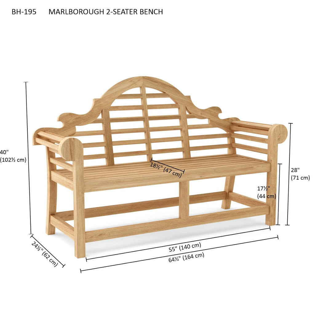 Anderson Teak BH-195 Marlborough two-seat bench dimension diagram