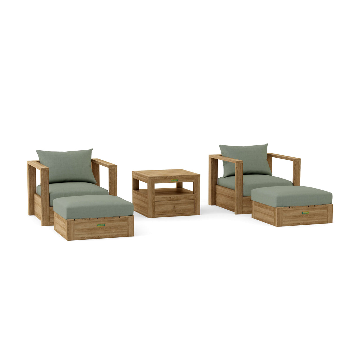 Copacabana 5-Piece Teak Modular Lounge Set (SET-154) in Cast Sage cushion fabric