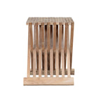 Marilla 16-inch folding teak side table, top and slat detail