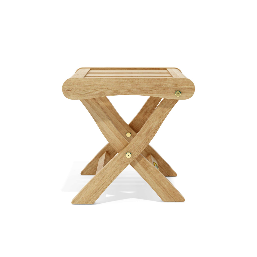 Katana folding teak foot stool, folded side view