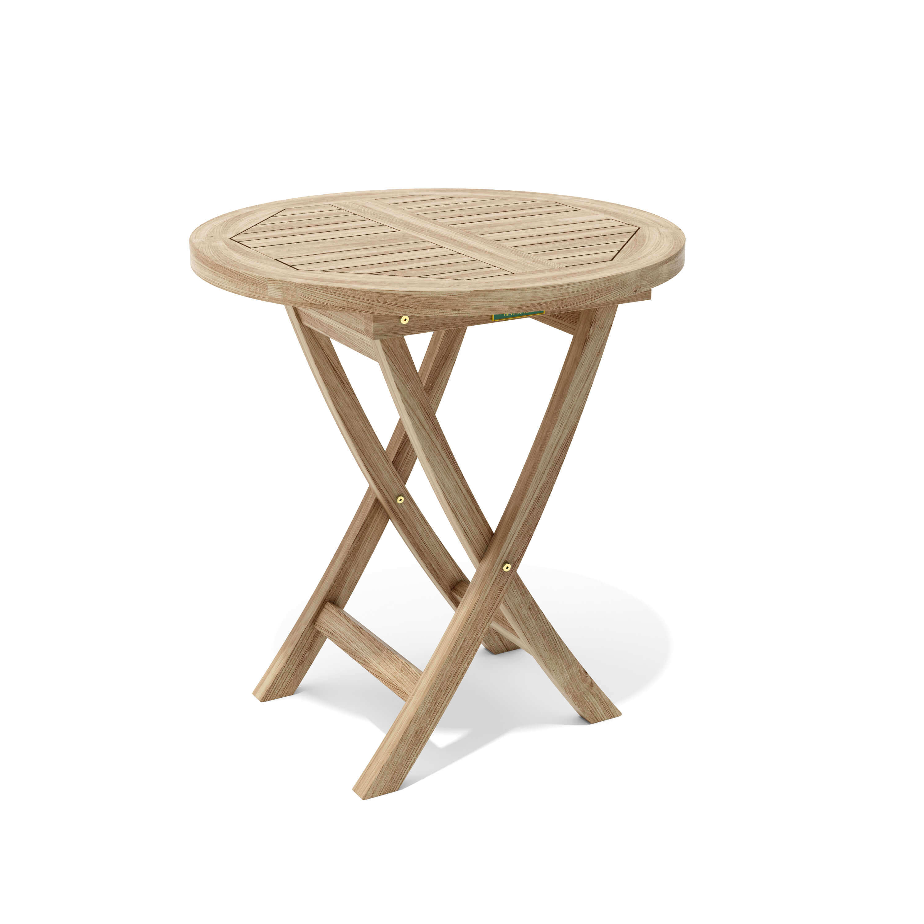 Bahama 27-inch round folding teak bistro table, angled view