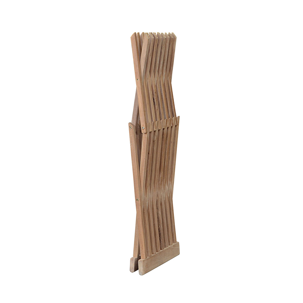 Marilla 16-inch folding teak side table, folded for storage