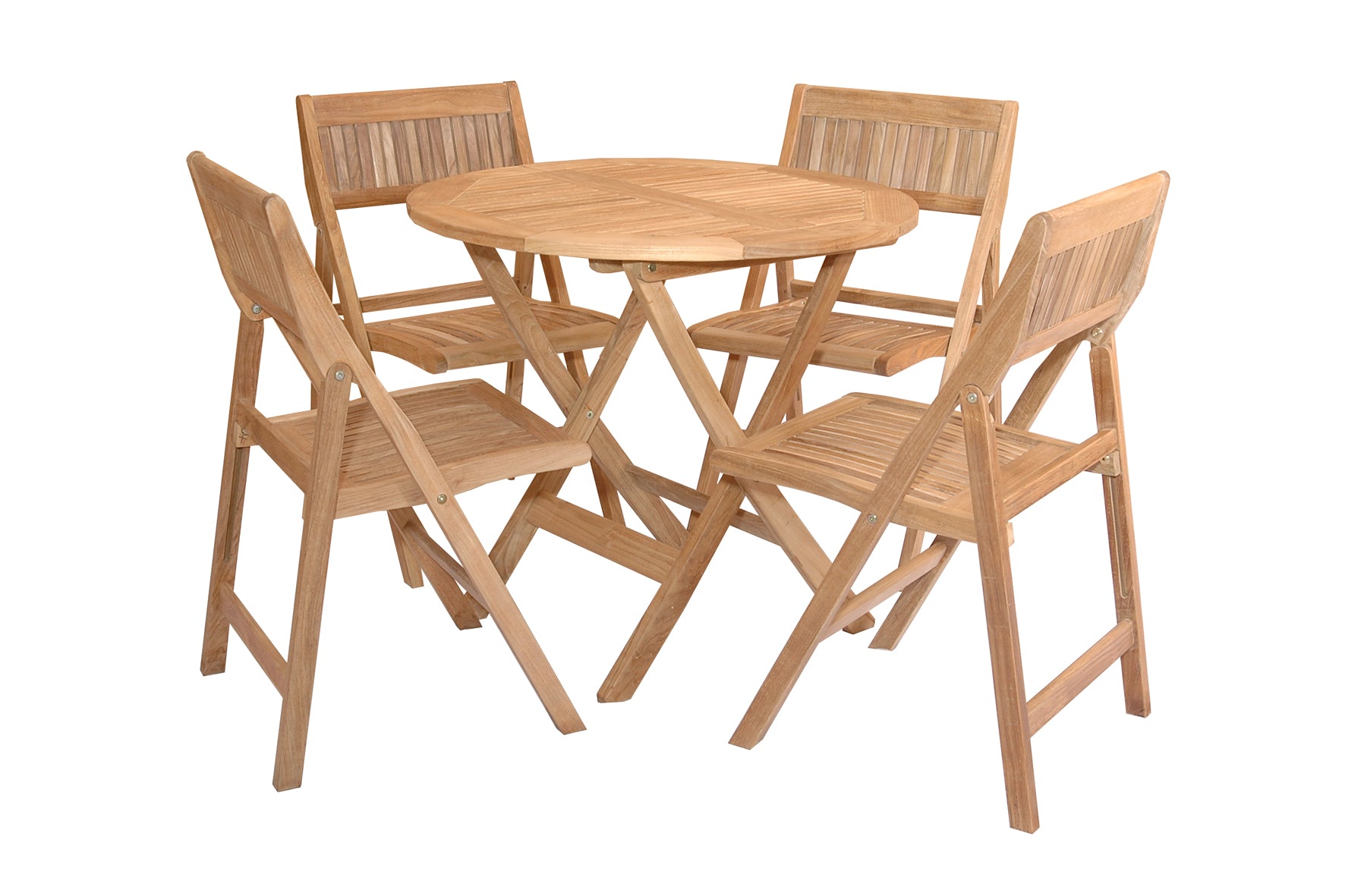 Windsor 5-Piece Folding Teak Bistro Set — complete round table with four folding chairs
