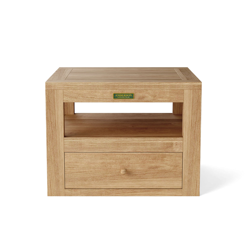 Copacabana teak side table with drawer included with Set 154, front view