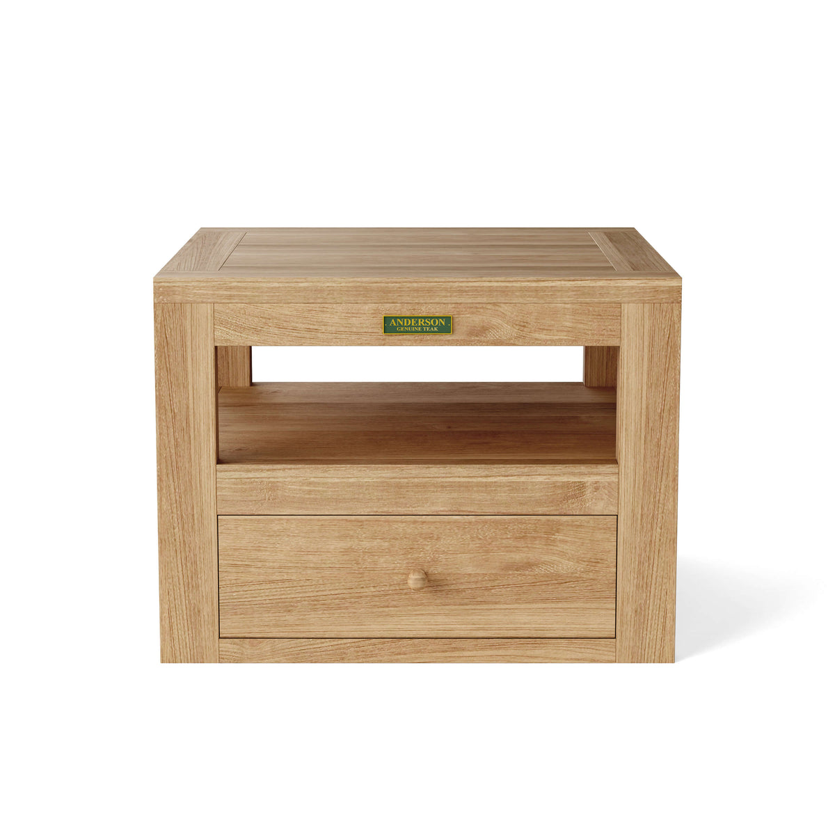 Copacabana teak side table with drawer included with Set 154, front view