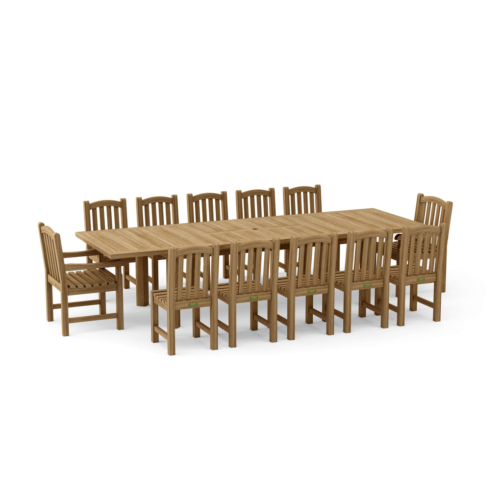 Chelsea double-extension teak dining table detail