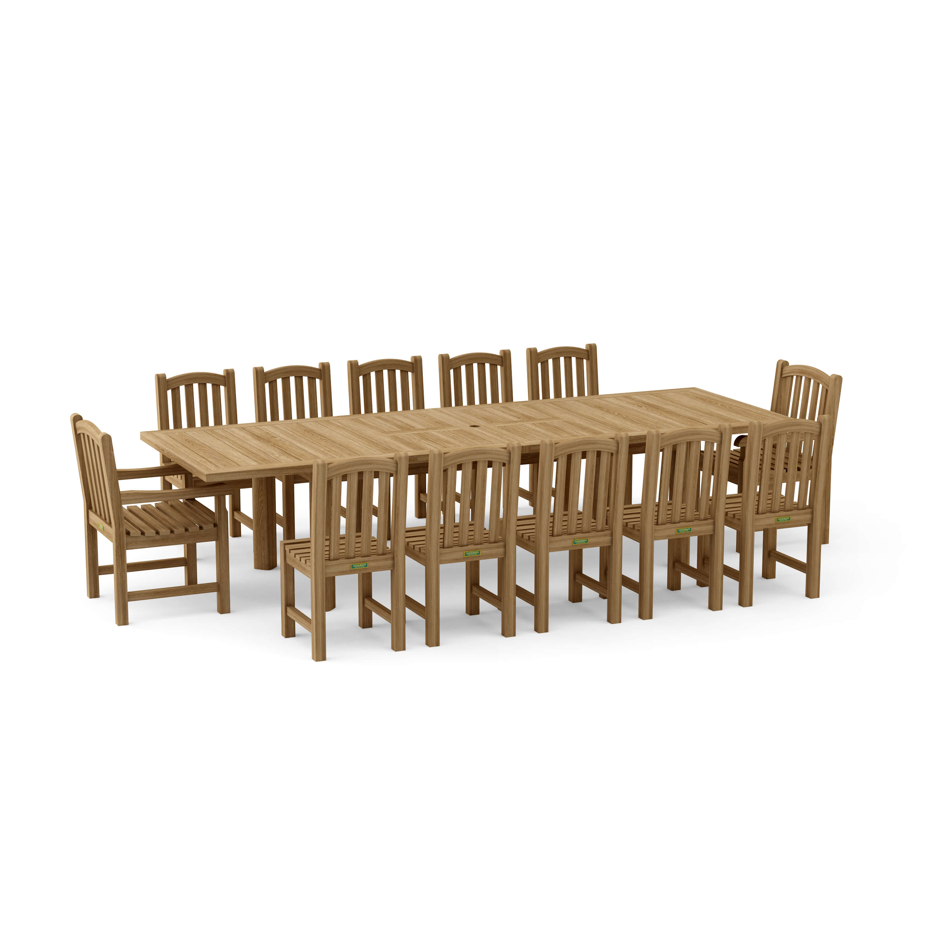Chelsea double-extension teak dining table detail