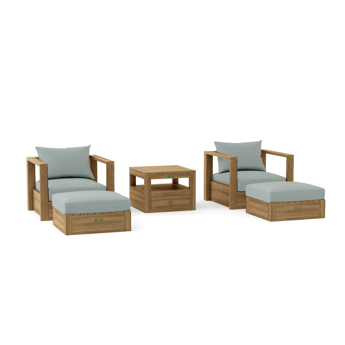 Copacabana 5-Piece Teak Modular Lounge Set (SET-154) in Cast Mist cushion fabric
