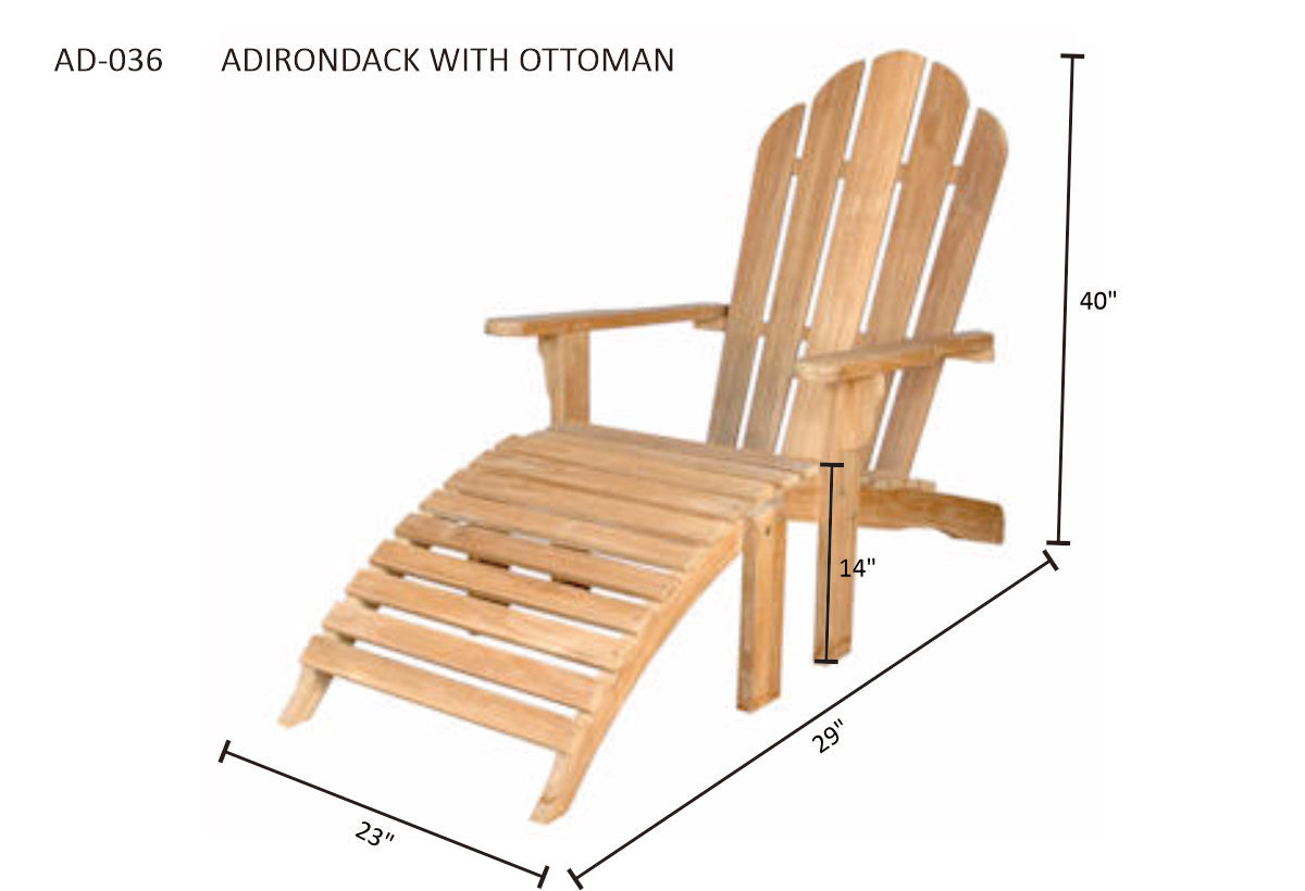 Teak Adirondack chair with ottoman dimensions
