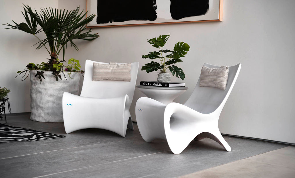 Ledge Lounger Autograph Chair lifestyle, White, indoor-outdoor lounge seating pair