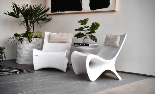 Ledge Lounger Autograph Chair lifestyle, White, indoor-outdoor lounge seating pair