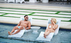 Ledge Lounger Autograph Chaise lifestyle, White, couple lounging poolside