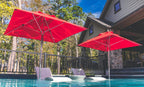 Ledge Lounger 9 foot Octagon Premier Umbrella lifestyle, poolside shade setting