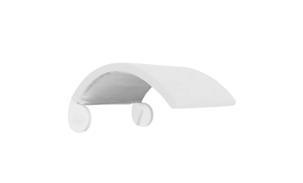 White removable shade canopy with side mounts for an upright in-pool chair.