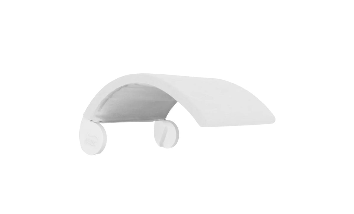 White removable shade canopy with side mounts for an upright in-pool chair.