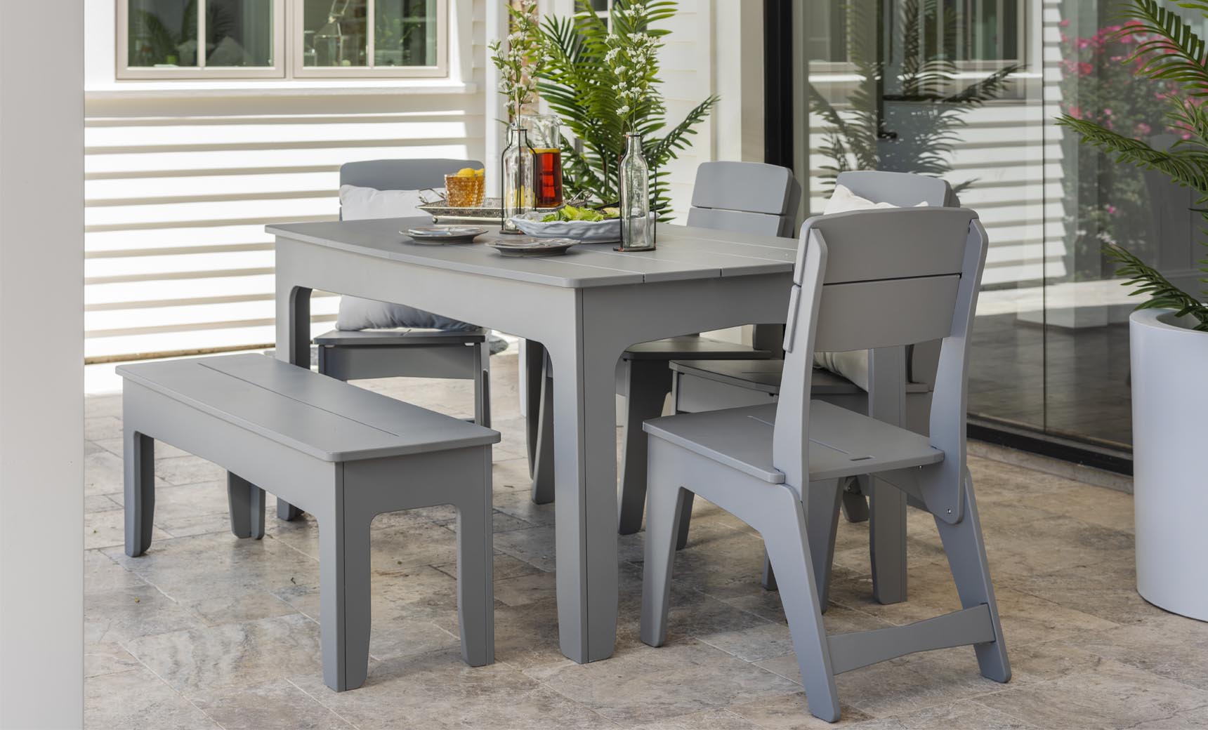 Ledge Lounger Mainstay Rectangular Dining Table, Gray, complete patio dining set