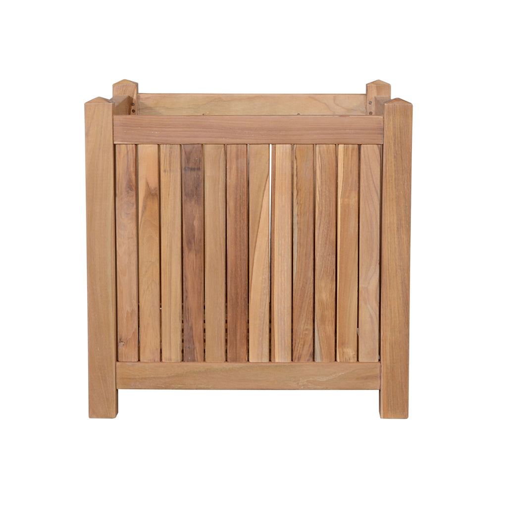22-inch square teak outdoor planter box, front view — Anderson Teak PL-002