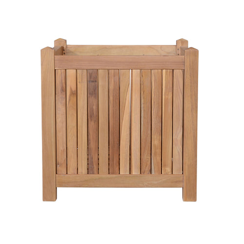 22-inch square teak outdoor planter box, front view — Anderson Teak PL-002