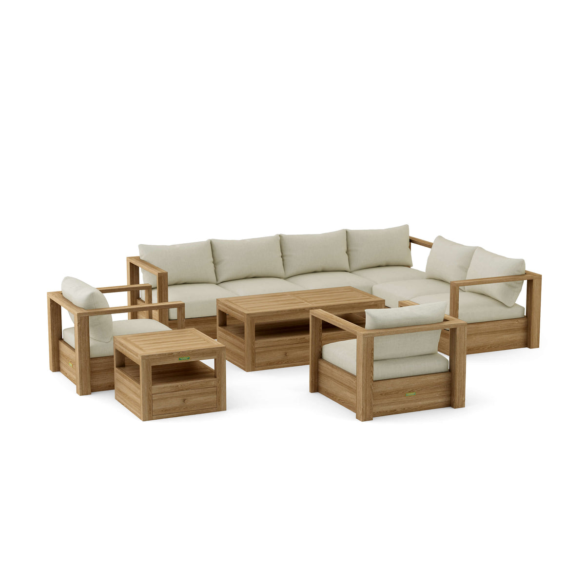 Set 153 Copacabana seven-piece modular teak deep seating set in Canvas Natural cushion fabric