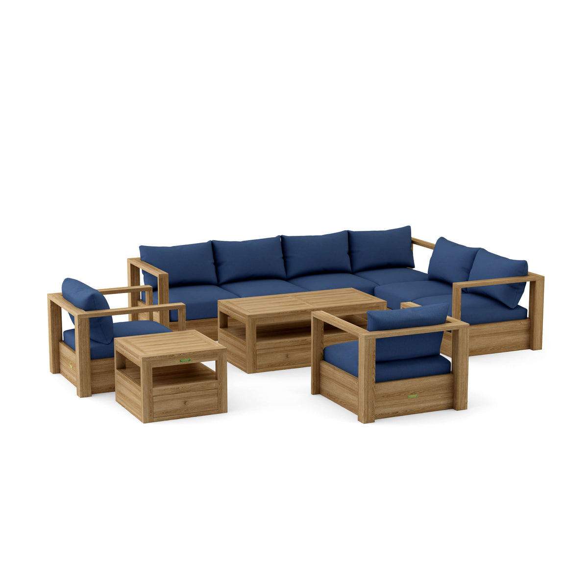 Set 153 Copacabana seven-piece modular teak deep seating set in Canvas Navy cushion fabric