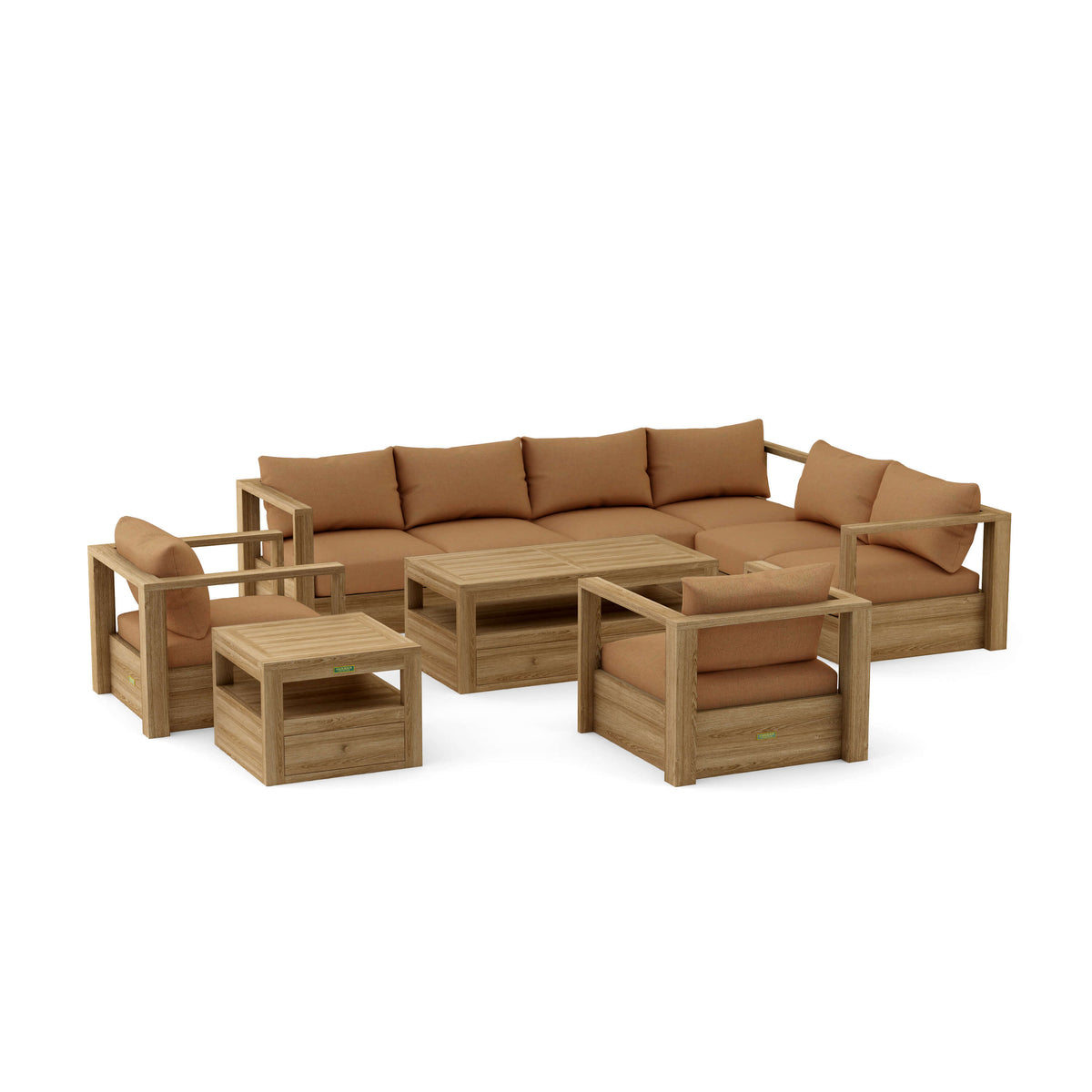 Set 153 Copacabana seven-piece modular teak deep seating set in Canvas Teak cushion fabric