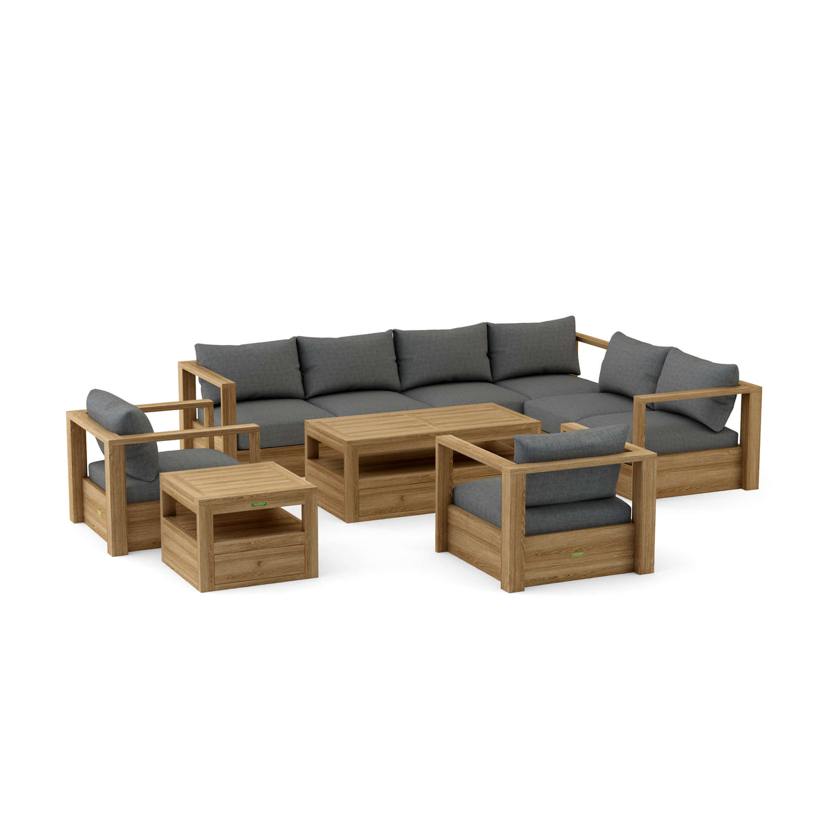 Set 153 Copacabana seven-piece modular teak deep seating set in Cast Charcoal cushion fabric