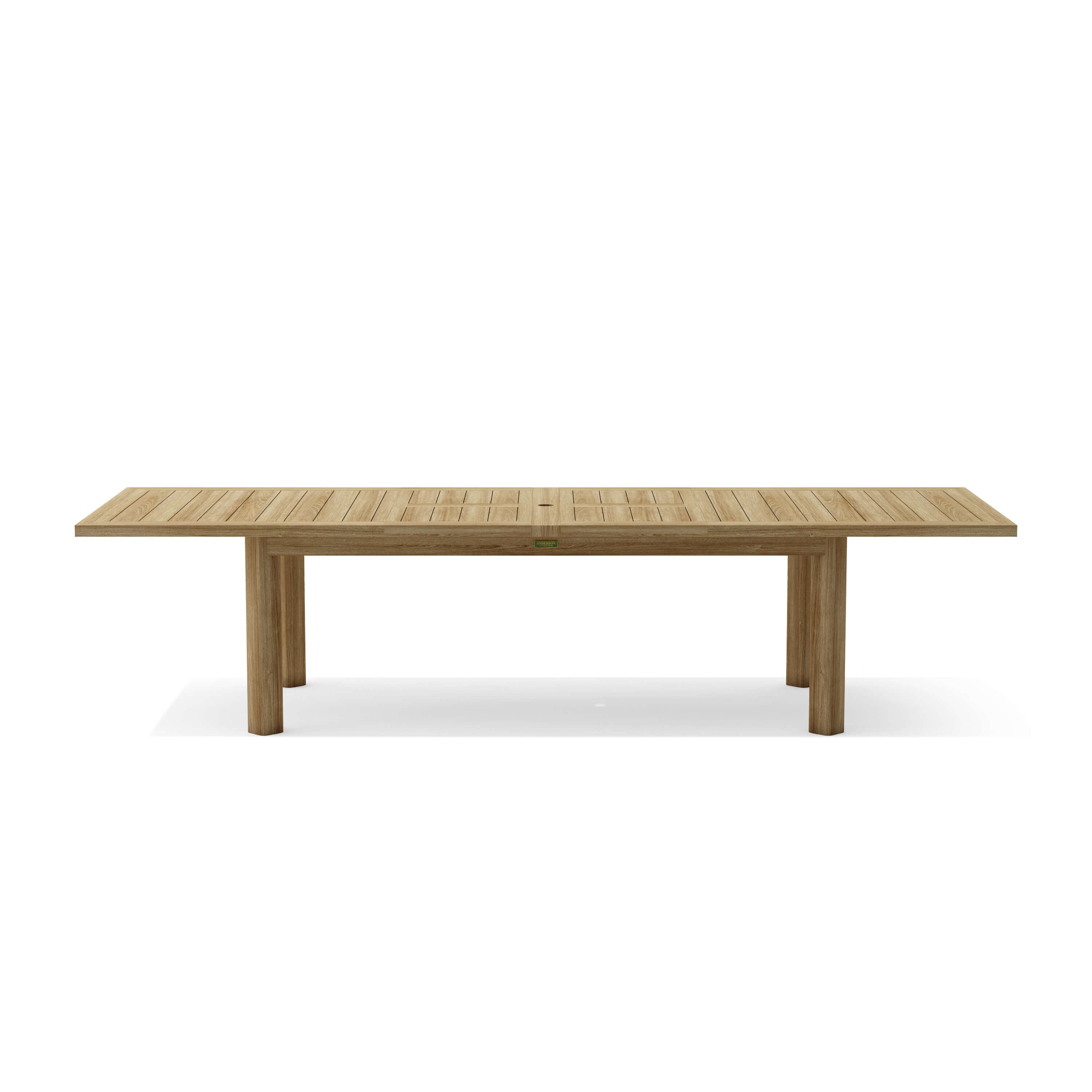 SET-320 Chelsea double-extension teak dining table, front studio view