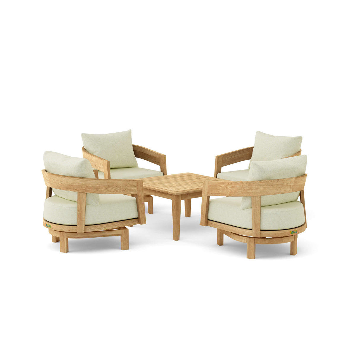 Set 371 Toscana five-piece teak swivel conversation set in Canvas Natural cushion fabric