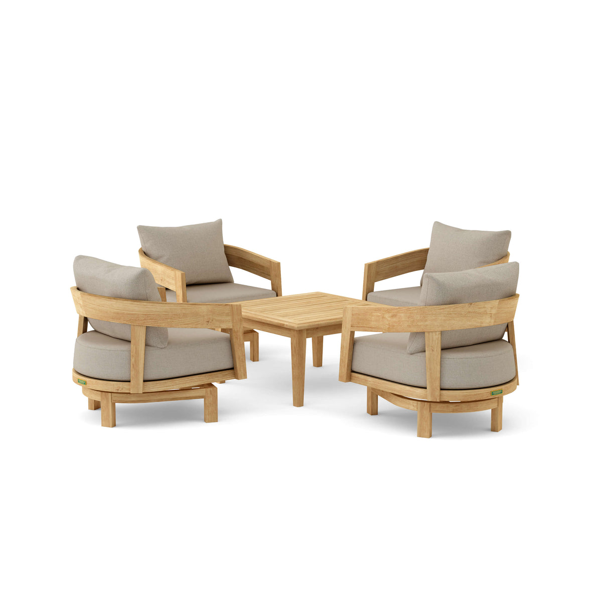 Set 371 Toscana five-piece teak swivel conversation set in Cast Ash cushion fabric