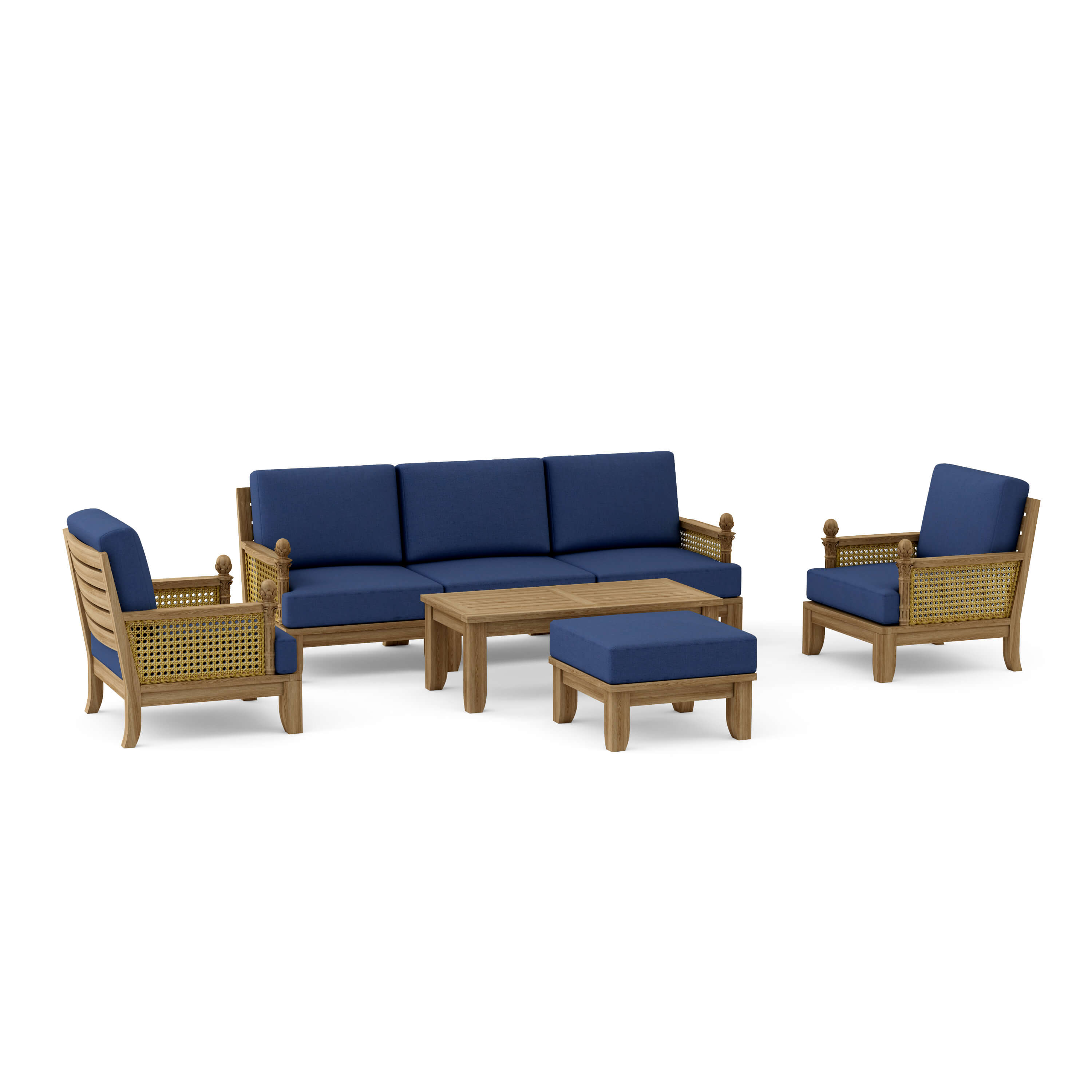 Set 68 Luxe seven-piece modular teak deep seating set in Canvas Navy cushion fabric